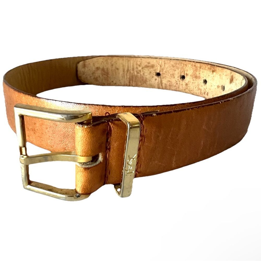 Vintage Yves Saint Laurent Women YSL Belt Glove Tanned Cowhide Size 30 Tan Gold